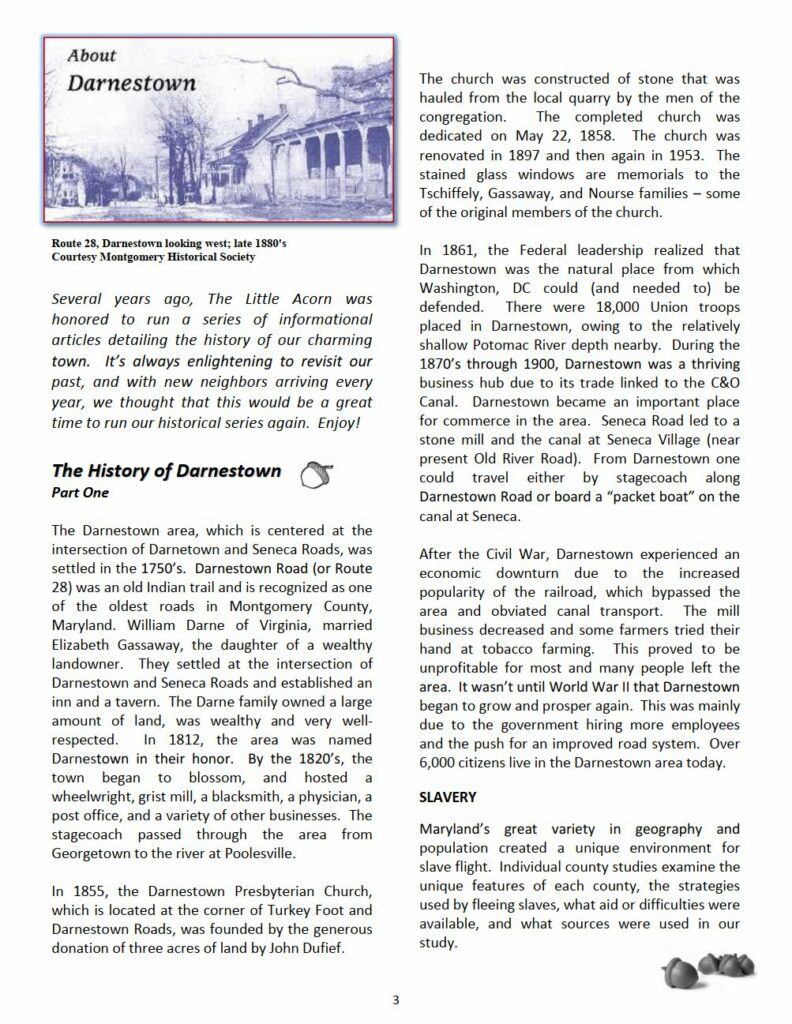 Article published sans source in four 2014 "Little Acorn" newletters first posted on darnestown.net in 2009